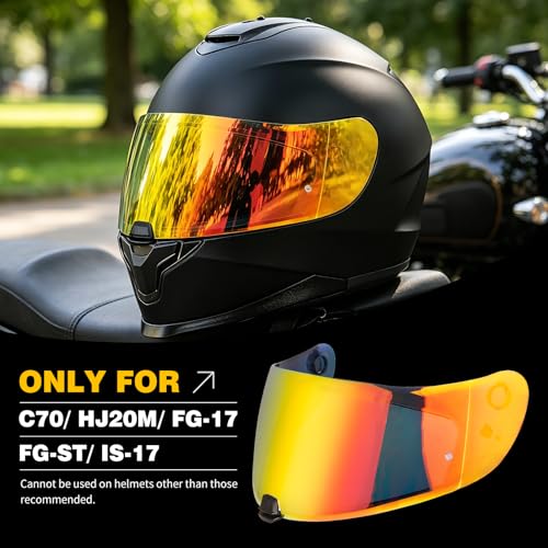 C70 Helmet Visor Replacement Face Shield Compatible with C70/ HJ20M/ FG-17/ FG-ST/IS-17 Motorcycle Helmets (Chrome Red) - color: Chrome Red