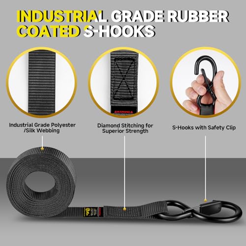 4Pcs Ratchet Tie Down Straps Kit for 2400lb Break Strength | 1” x 16FT Tie Down Straps with Soft Loop Tie-Downs & Safety S Hook - Cargo Strap Tie Down for Trucks, Motorcycle, Moving, Appliances, Black - color: Black