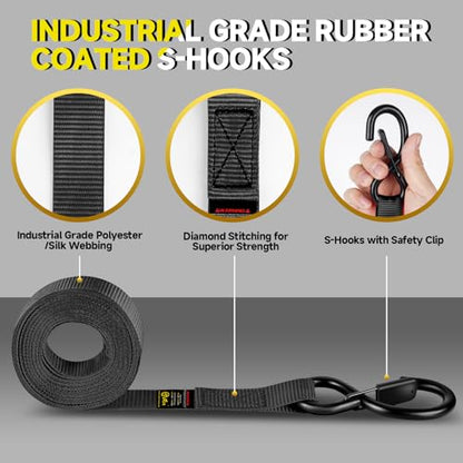 4Pcs Ratchet Tie Down Straps Kit for 2400lb Break Strength | 1” x 16FT Tie Down Straps with Soft Loop Tie-Downs & Safety S Hook - Cargo Strap Tie Down for Trucks, Motorcycle, Moving, Appliances, Black - color: Black