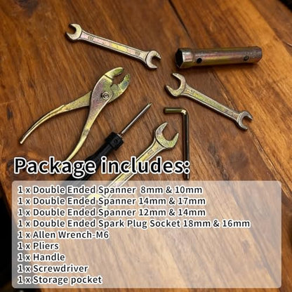 8Pcs Compact Motorcycle Repair Tool Kit, Portable Motorcycle Repair Kit with Wrench Spark Plug Socket Spanner Screwdriver Pliers