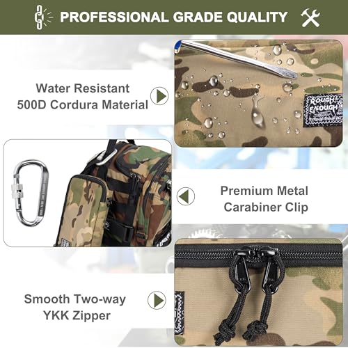 Rough Enough Small Tool Bag - 9" Padded Tool Pouch for Electricians, Motorcycle Repair, Camping - Compact Heavy Duty Water-Resistant EDC Organizer, Camo