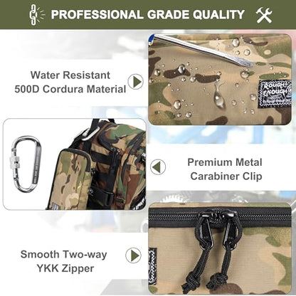 Rough Enough Small Tool Bag - 9" Padded Tool Pouch for Electricians, Motorcycle Repair, Camping - Compact Heavy Duty Water-Resistant EDC Organizer, Camo