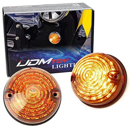iJDMTOY 12V 70mm Round Dome Shape Flush Mount Amber Lens Amber Yellow LED Side Markers/Turn Signal/Reverse Backup Lamps, Compatible With Classic 50s 60s Car Caravan Truck Motorcycle, etc - style: Amber Lens Amber LEDs