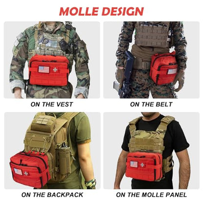 Jueachy Tactical Molle Pouch Large Admin Bag Utility Tool Pouches Molle Attachment EDC Pouches Expandable Molle Accessories Organizer Medical Pocket U.S.A Patch Included - color: Red