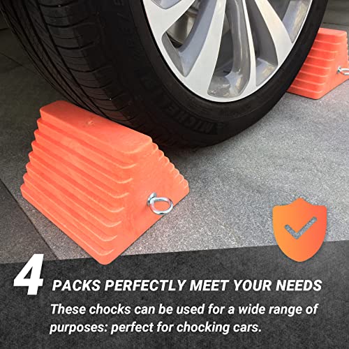 HOXWELL Premium 4 pcs Heavy Duty Wheel Tire Chocks, Vehicle Chocks with Eyebolt for Travel Trailers, Camper, Truck, Car and ATV 4 Pack, Orange - color: Orange-4 pcs