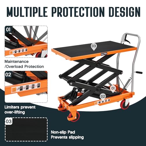 SPECRAFT 770lbs Hydraulic Lift Cart, 59" Height Double Scissor Table with 4 Wheels & Non-Slip Pad, Material Handling Platform, Orange - size: 770 lbs