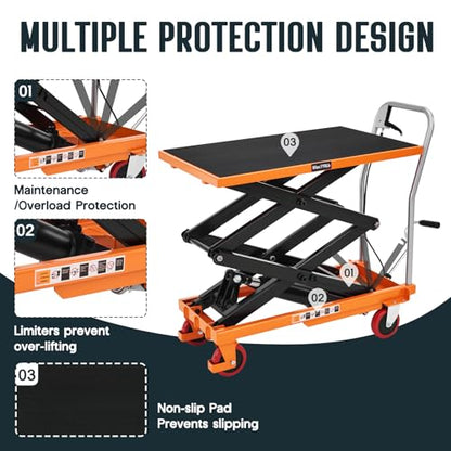 SPECRAFT 770lbs Hydraulic Lift Cart, 59" Height Double Scissor Table with 4 Wheels & Non-Slip Pad, Material Handling Platform, Orange - size: 770 lbs