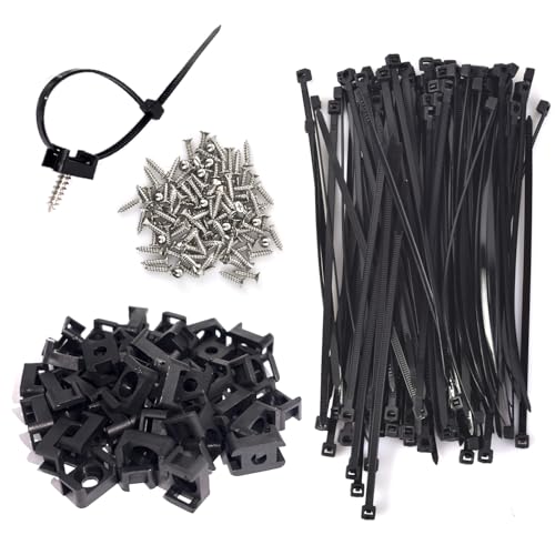 Cable Zip Tie Mounts Kit - 55 Set Wire Cable Clips Organizer Holders with 6" Cable Ties, Saddle Type Mounts Base and Tapping Screw, Black - color: Black, size: 0.6INCH