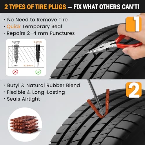 ORCISH Heavy Duty Tire Plug Kit - 70pcs All-in-One Universal Tire Repair Kit for Tubeless Flats, Emergency Tire Patch Kit for Car, Truck, SUV, ATV, Motorcycle, Trailer & RV - size: 70 Piece Set