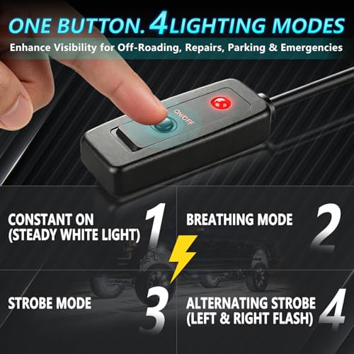 20Pods White Rock Lights Kit with Strobe/Flash Mode,6500K for Truck Offroad | Strobe Mode, Plug-and-Play Pre-Wired Kit, Switch Harness Wiring Extension Fuse, 6500K Pure White, 230° Wide Angle, 560Chips - size: 20Pods Strobe