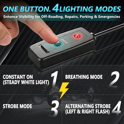 20Pods White Rock Lights Kit with Strobe/Flash Mode,6500K for Truck Offroad | Strobe Mode, Plug-and-Play Pre-Wired Kit, Switch Harness Wiring Extension Fuse, 6500K Pure White, 230° Wide Angle, 560Chips - size: 20Pods Strobe