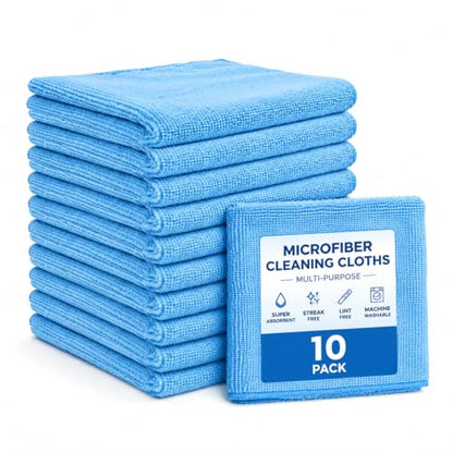 Multi-Purpose Microfiber Cleaning Cloths, Blue, 10 Pack, 9.8" x 9.8" | Highly Absorbent, Kitchen Dish Towels, Lint-Free, Reusable, For House, Car, Window - color: Blue