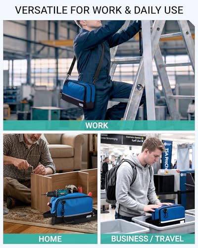 2 Pack Small Tool Bags Zipper Pouch for Organizing, with Adjustable Shoulder Strap & Carabiner, Utility Small Tool Pouch with Multi Pocket Compartments and Label Area (12" & 10") - color: Blue 2 Pack