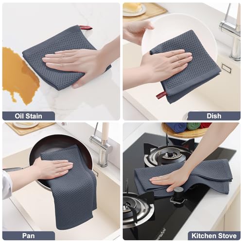 Homaxy 100% Cotton Kitchen Towels and Dishcloths Set, 12 x 12 Inches and 13 x 28 Inches, Set of 12 Bulk Kitchen Towels Set, Ultra Soft Absorbent Dish Cloths for Washing Dishes, Dark Grey - color: Dark Grey, style: 12-Piece Set