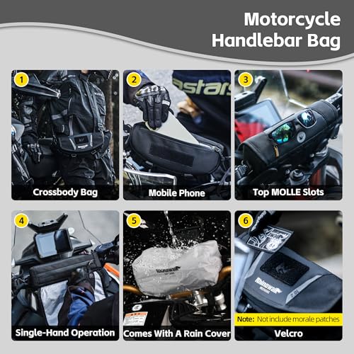 Rhinowalk Motorcycle Handlebar Bag 2L Handle Pouch with Rain Cover & Shoulder Strap, Fits ADV Enduro Touring Motorbikes