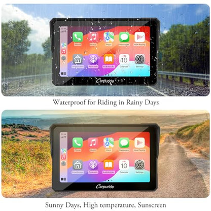 Carpuride W702 for Motorcycle, 7 inch Waterproof Touchscreen, Portable Apple Carplay/Android Auto GPS Navigation for Motorbike, Support Dual Bluetooth, Car GPS, TF-64G - style: Carpuirde w702