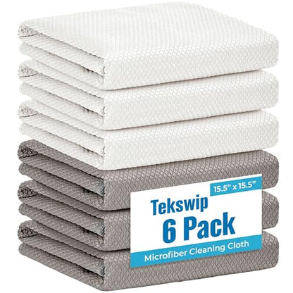 Microfiber Glass Cleaning Cloth,White Gray, 6 Pack | 15.5x15.5 Inches Lint Free Streak Free Stainless Steel Cloth For Window Screen Car - color: White Grey