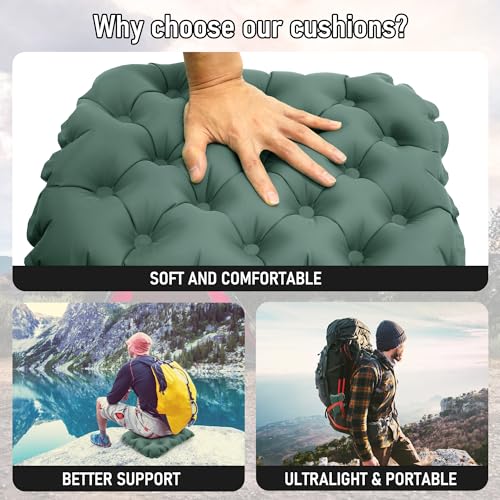 Inflatable Seat Cushion, Lightweight Stadium Seat Pad, Travel Air seat Cushion Anti-Slip for Airplane, Long Flights, Hiking, Climbing, Home and Camping, Compact Air Cushion - color: Olive Green