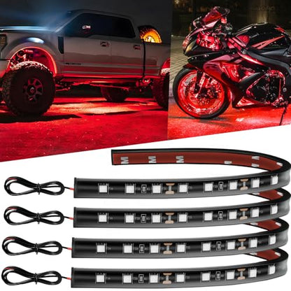 12V Led Light Strip 12.7" Waterproof Red Led Light Strips for Car Golf Cart Motorcycles Truck Boat Led Strip Lights,Pack of 4 - color: Red Led Light Strip