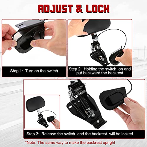 INNOGLOW Motorcycle Backrest - Detachable Driver Rider Backrest with Adjustable Black Back Rest Pad Fit for Harley Davidson Touring Electra Glide Road Glide Road King Street Glide CVO 2009-2020 - color: Style-3/Chrome Arm