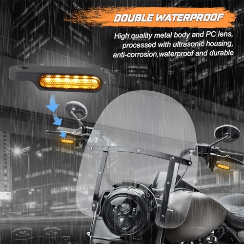 NTHREEAUTO Universal Motorcycle Turn Signals Front Handlebar Sequential LED Blinkers Amber Lights Compatible with Harley Honda Yamaha Kawasaki Suzuki