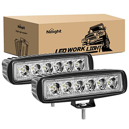 Nilight LED Light Bar 2PCS 18W 6Inch Flood LED Pods Offroad Fog Light Waterproof for Boat SUV ATV 4WD Car Truck Golf Cart 12V 24V,2 Years Warranty - color: 2Pcs 18W Lights