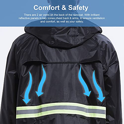 Rain Suits for Men Women Waterproof, Breathable Rain Coats with Eye-Catching Reflective Strip, Durable Rain Gear - color: Black, size: X-Large