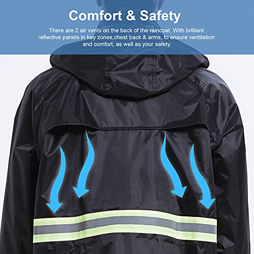 Rain Suits for Men Women Waterproof, Breathable Rain Coats with Eye-Catching Reflective Strip, Durable Rain Gear - color: Black, size: Large