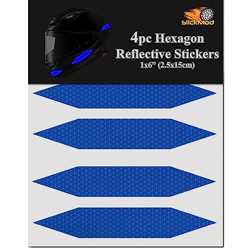 SlickMod - Reflective Hexagon Decal Sticker Stripes for Motorcycle Helmet - High Visibility Safety (3. Blue) - color: 3. Blue