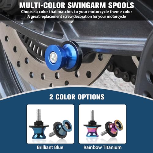 CHIFUN 2Pcs 8MM M8 X1.5 Motorcycle Swing Arm Spools Sliders CNC Aluminum Swingarm Spools Stand Screw Compatible with Z900 Z1000 ZX10R ZX6R CBR600RR CBR900RR CBR1000RR(Rainbow Titanium) - color: Rainbow Titanium, size: M8