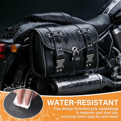Fully Upgraded Motorcycle Bag With Password Lock,Anti-Theft,Thickened Pu Leather,Multi-Purpose Tail Bag/Motorcycle Tool Bag/Saddle Bag,Universal Black - color: Black