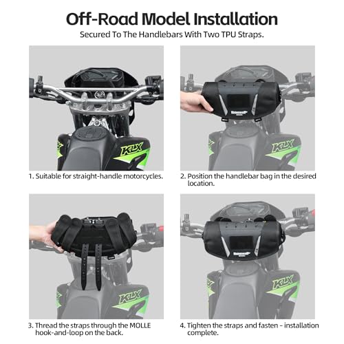 Rhinowalk 2L Motorcycle Handlebar Bag, Bar Bag with Rain Cover & Shoulder Strap for Dual Sport ADV Touring