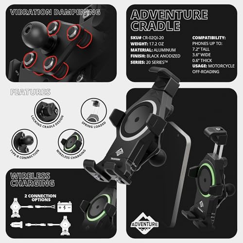 Tackform Aluminum Chrome Motorcycle Perch/Brake/Clutch Reservoir Adventure Phone Mount - Vibration Dampening and Wireless Charging | 3.5” Arm | Compatible with Harley-Davidson, Gold Wing, More - color: Chrome