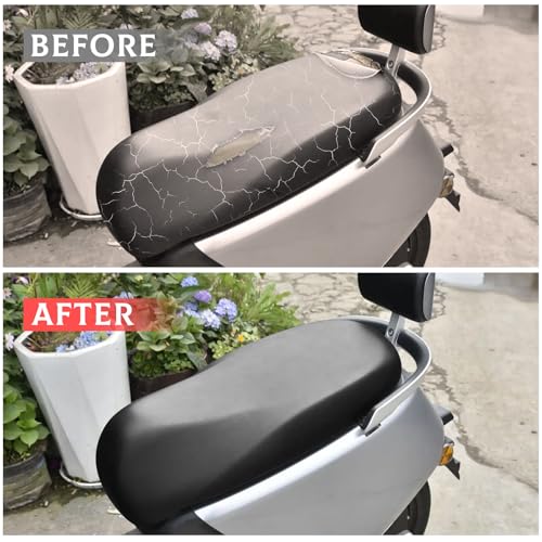 Motorcycle Seat Cover Elastic Leather Replaced Skin Universal DIY Seat Protector with 100pcs Thumb Tack Black (39.4’’ x 27.6 ’’)