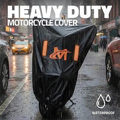 Mockins 91"x49"x39" Large Motorcycle Cover Heavy Duty Dual-Layer Fit | Motorcycle Cover Waterproof Outdoor 250G PVC + Soft HD Cotton For Midsize Cruisers, Sport-Touring & Retro Models Up to 91" - size: Motorcycle - Large - 91"x49"x39"
