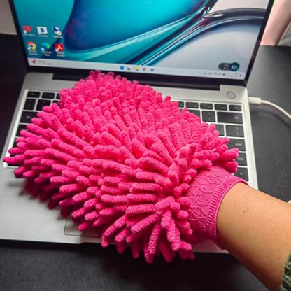 Conwork Car Wash Mitt Chenille Microfiber Golves, Ultra Soft & Scratch-Free, for Auto Detailing, Household Dusting & Multi-Surface Cleaning, 7" x 9.6"(2-Pack, Pink) - color: Pink