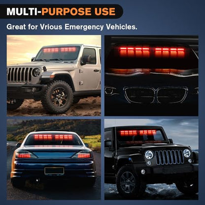 Nilight 32LED Red Emergency Dash Strobe Lights with Controller Suction Cups Warning Hazard Interior Front/Rear Windshield Deck Split Light Bar for Trucks Construction Vehicles - color: Red