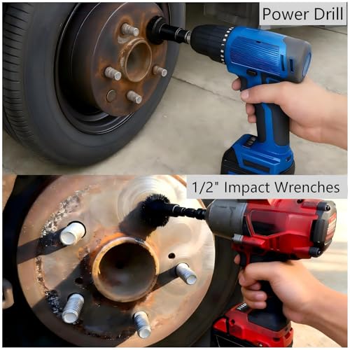 Wheel Hub Cleaning Kit for Power Drill - Includes 1 Adapter and 5 Grinding Pads for Rust Removal on Lug Studs and Brake Rotors