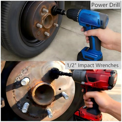 Wheel Hub Cleaning Kit for Power Drill - Includes 1 Adapter and 5 Grinding Pads for Rust Removal on Lug Studs and Brake Rotors
