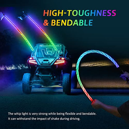 Ehaho 2 Pack 1FT LED Whip Lights With Spring Base, App & Remote Control, Spiral RGB Chasing Lighted Antenna, Music Light for UTV ATV RZR Can-Am SXS Offroad Polaris Truck - size: 1FT / (Pack of 2)