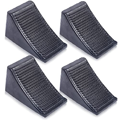 Fasmov 4 Pack Solid Rubber Heavy Duty Wheel Chock, Premium Chock for Car, Travel Trailers, RV, Truck, and ATV - size: 4 Pack