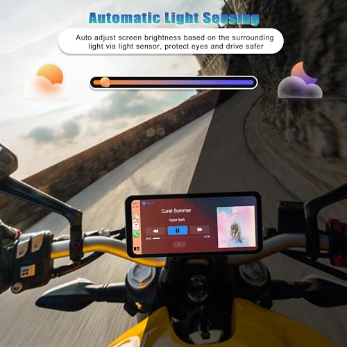 Motorcycle Screen Head Unit, 6.3" Motorbike Smart HD Display Navigator with Wireless CarPlay Android Auto IP67 Waterproof Bluetooth Voice Assistant Auto Light Sensing OTA Updates Mounting Kits