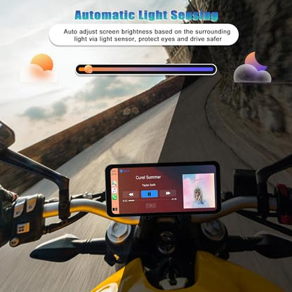 Motorcycle Screen Head Unit, 6.3" Motorbike Smart HD Display Navigator with Wireless CarPlay Android Auto IP67 Waterproof Bluetooth Voice Assistant Auto Light Sensing OTA Updates Mounting Kits