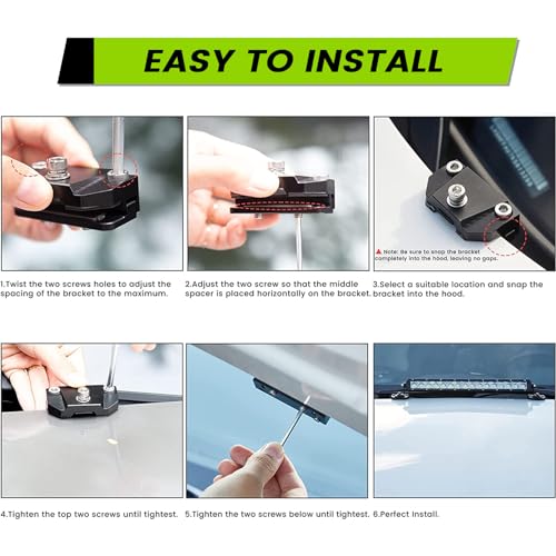 Ditch Light Brackets Hood Mount - 2PCS Universal LED Light Bar Mounting Brackets Hood Hinge Pillar Pod Fog Light Mounts Clamp M6 for Car Truck Off-Road Accessories No Drilling CNC Aluminum Black