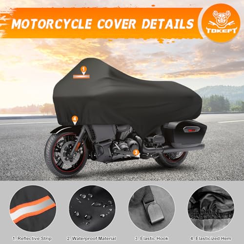 Motorcycle Half Cover with Elastic Hook and Reflective Strip Waterproof Dustproof Sunproof All-Weather Protection Suitable for Touring Models Road King Street Glide Road Glide and More(Black) - color: Black