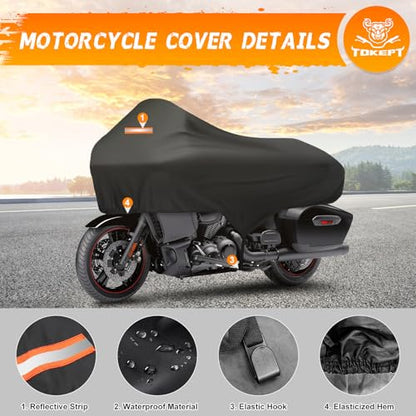Motorcycle Half Cover with Elastic Hook and Reflective Strip Waterproof Dustproof Sunproof All-Weather Protection Suitable for Touring Models Road King Street Glide Road Glide and More(Black) - color: Black