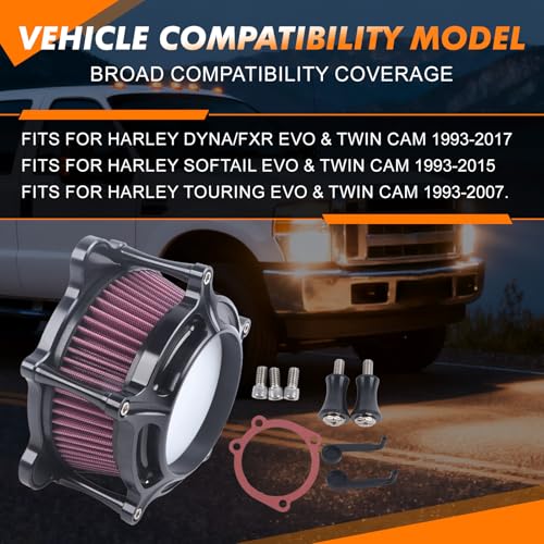 09001-0361 Air Cleaner Intake Filter System Kit CNC Black Air Cleaner Fits for Harley EVO Twin Cam Dyna Softail Fatboy