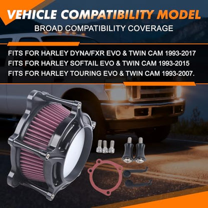09001-0361 Air Cleaner Intake Filter System Kit CNC Black Air Cleaner Fits for Harley EVO Twin Cam Dyna Softail Fatboy