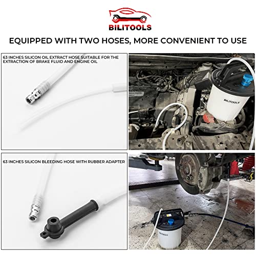 BILITOOLS 3L Universal Brake Bleeder Kit, Vacuum Brake Fluid Bleeding Tool | Pneumatic One Person Air Compressor Brake System Clutch Fluid Extractor Kit with 1L Refilling Bottle, Clean & Efficient
