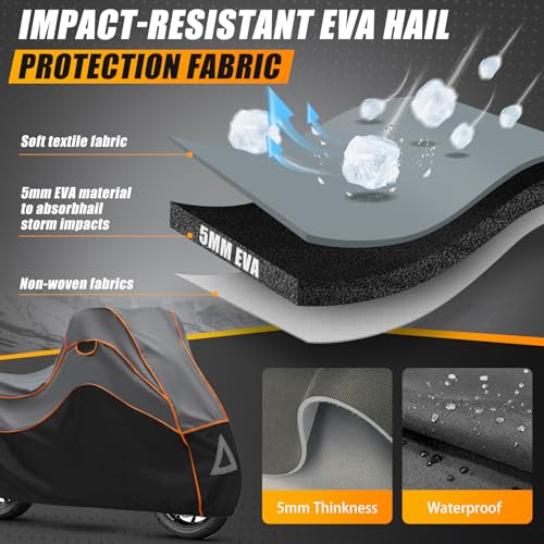 Specialized Hail Protector Motorcycle Cover, Multi-Layered Motorcycle Hail Blankets Protector Cover with 5mm Thick High Density EVA Cushioning Foam Pad and Reflective Stripes, 110L x 43W x 57H in - size: Motorcycle